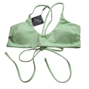 Zaful Bikini Top Large Mint Green Lace Up Back Textured Swim Summer‎ Boho Swim